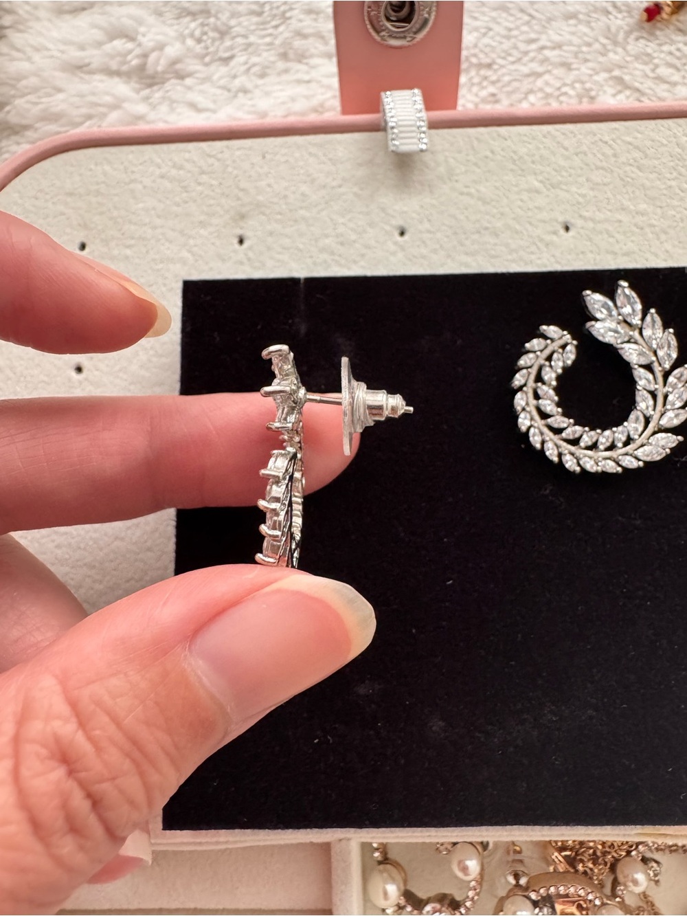 Silver Leaf Crystal Hoop Earrings - Picture 4 of 4